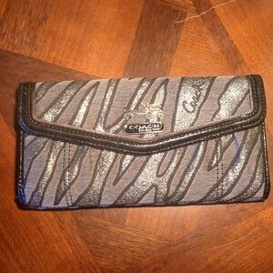 Coach Metallic Zebra Continental Wallet in Gray and Silver